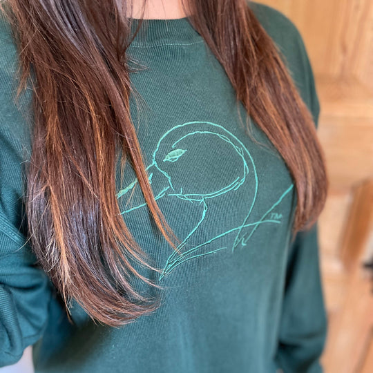 green corded sweatshirt with embroidery duck logo