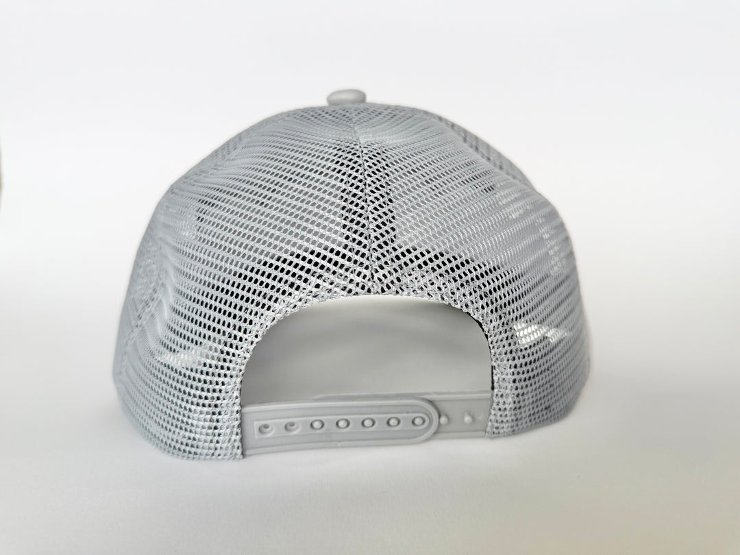 back of a grey mesh hat