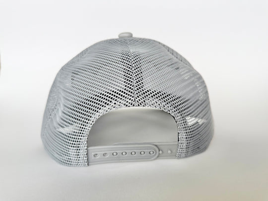 back of a grey mesh hat