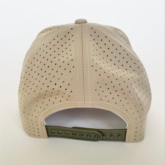 Beige cap with a textured surface on a white background