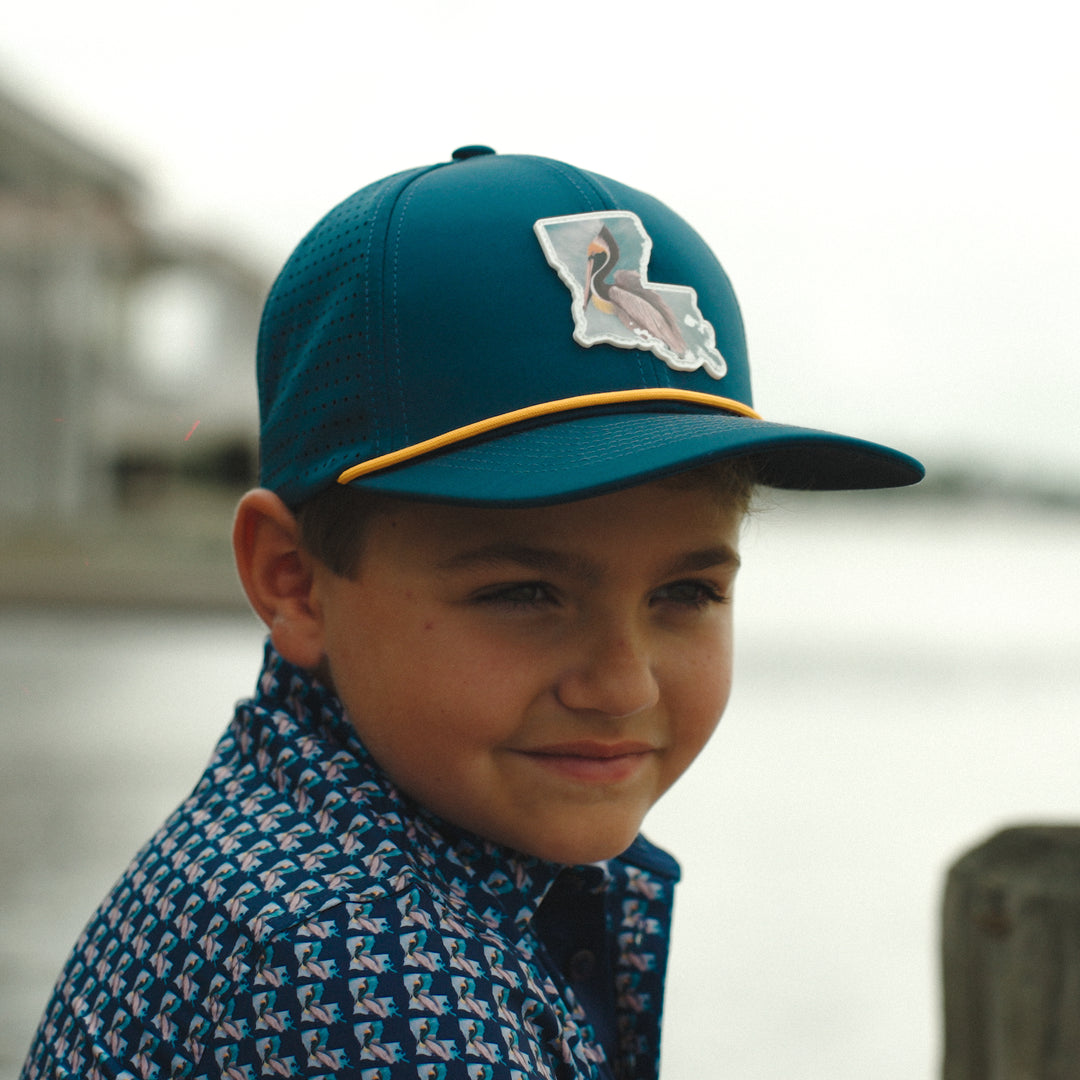 Refuge Pelican Performance Hat — Youth closeup