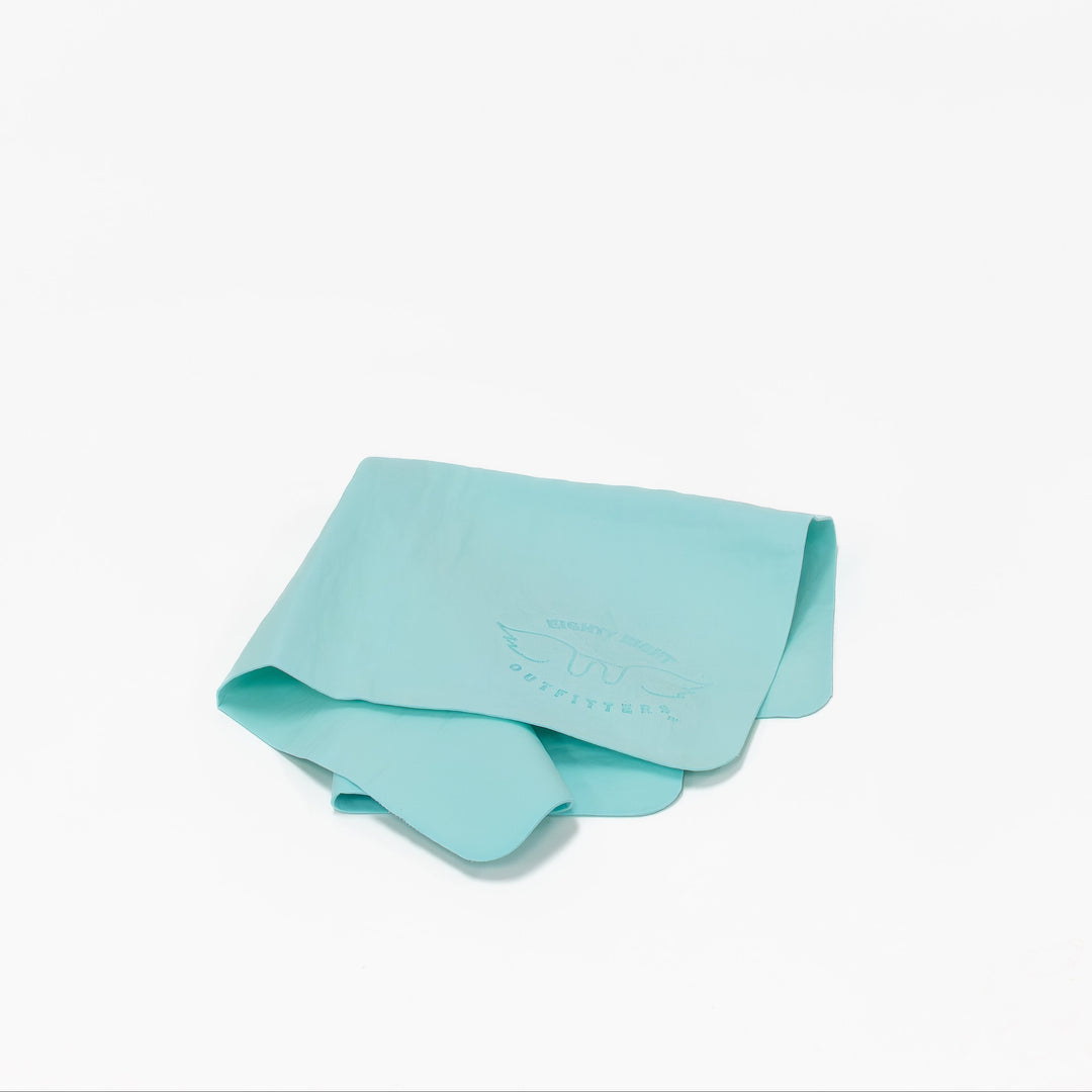 Light blue towel on a white background