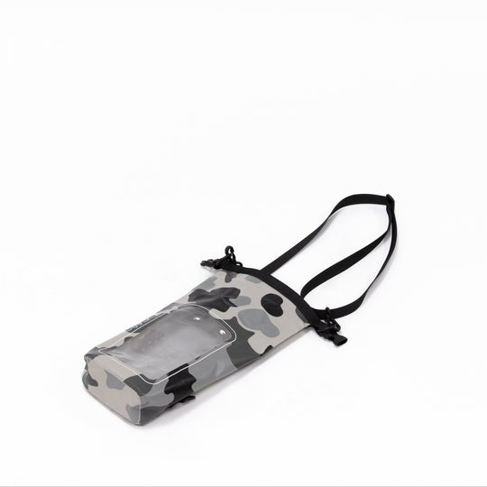 white and grey camo drybag on white background