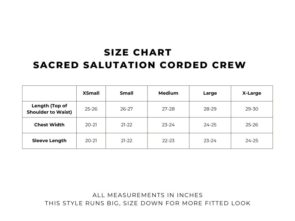 size chart for womens sweatshirt